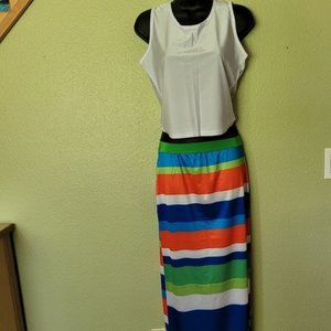 Crop Top Midi Skirt Outfit Two Piece Bodycon Maxi Dress